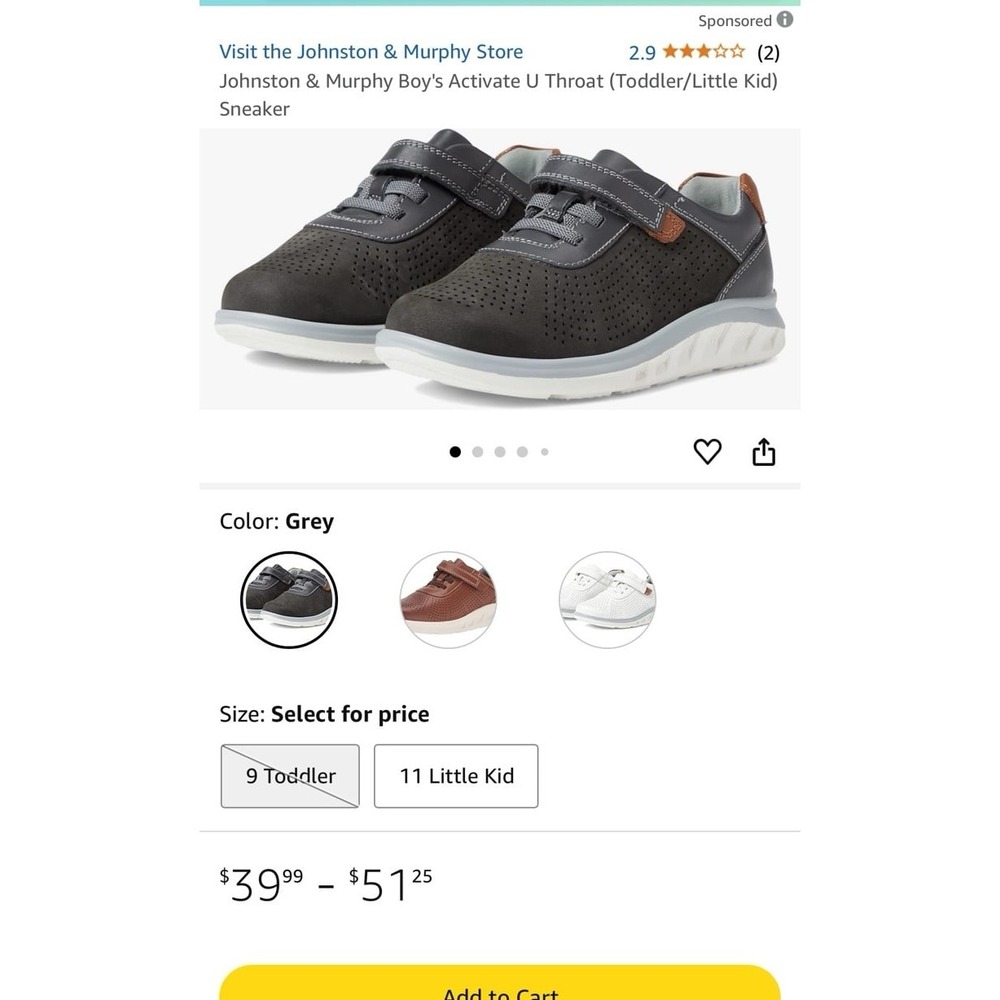 NEW boys size 5 Johnston and Murphy boy's (toddler/little kid) activate U throat